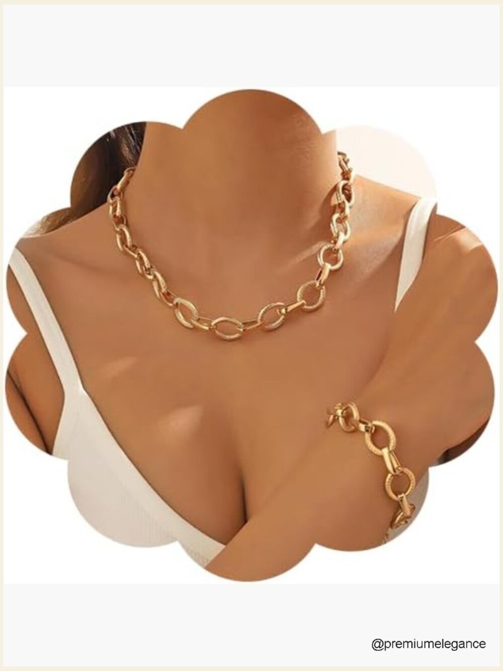 14K Gold Plated Chunky Necklace Bracelet Set Statement Jewelry